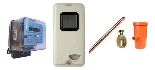 kit medidor, caja de empalme, medidor electromecánico monofásico, cámara de registro 160mm naranja, barra copper y conector cooper